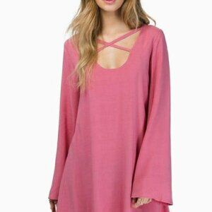 Tobi Mauve Pink Afternoon Shift Mini Dress Long Bell Sleeve Women's Size Small